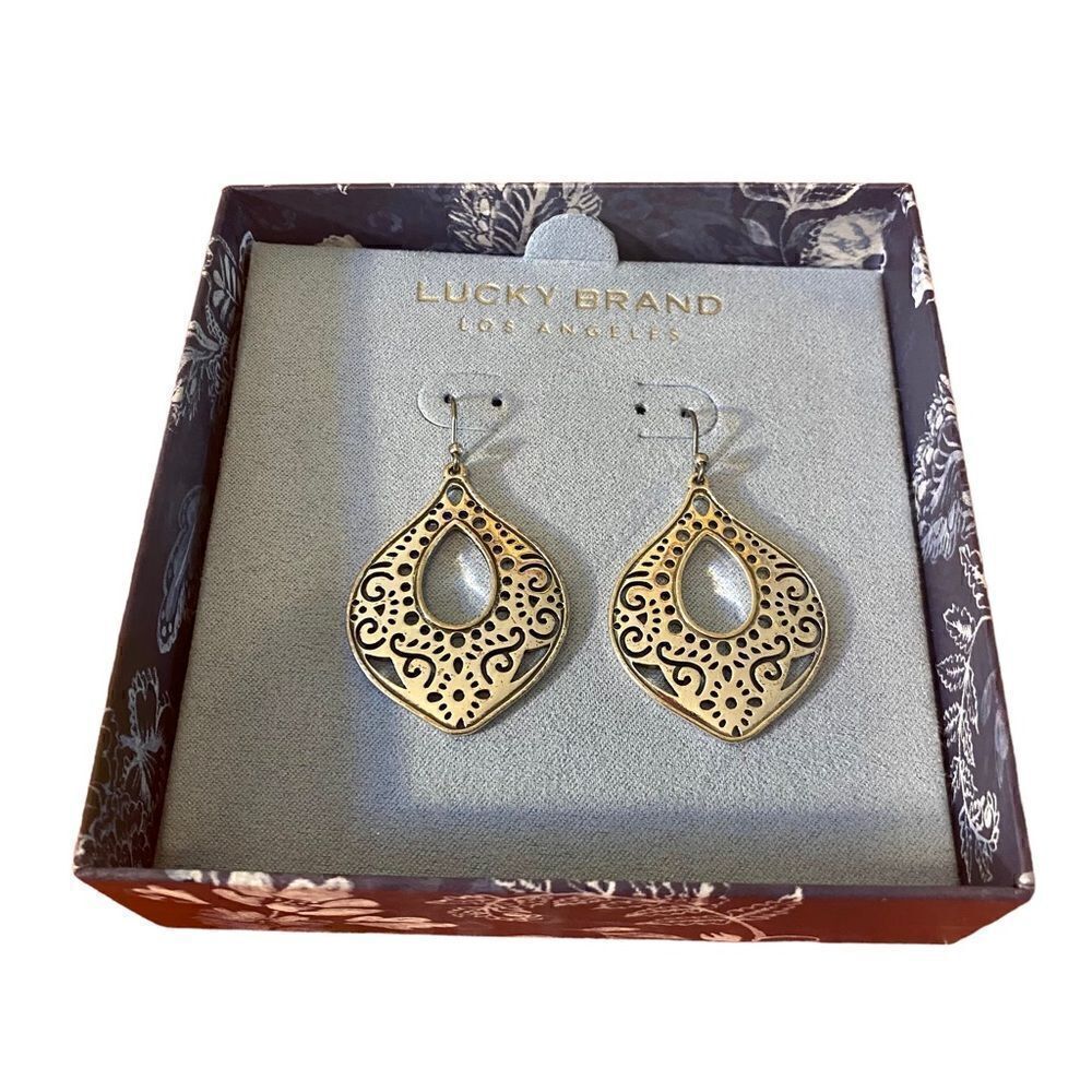 Lucky Brand Silver Toned Stenciled Teardrop Shaped Earrings.